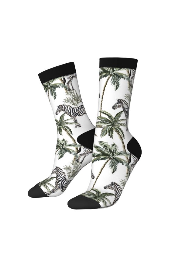Palm Trees Zebra Print Adult Socks for Men & Women,Calf Socks, Ankle Socks,Boots Socks,Breathable Casual Sock,Unisex Crew Socks