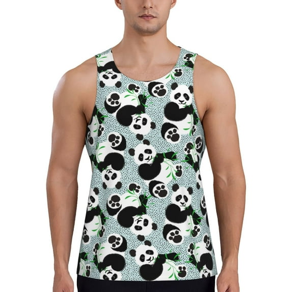 Logiee Panda And Eucalyptus Print Men's Workout Tank Top,Quick Dry Workout Tank Top,Gym Muscle Tee,Fitness Bodybuilding Sleeveless T Shirt-X-Large