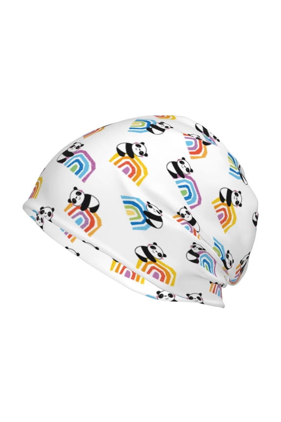 Panda And Rainbow Print Unisex Knit Beanie for Men Women Winter Hat,Beanies Skull Caps