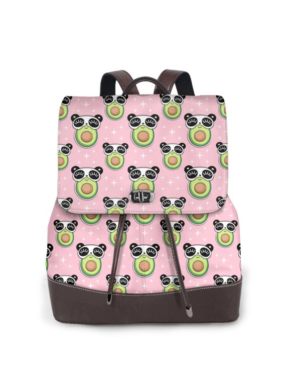 Logiee Panda Avocado Print Backpack Purse for Women,Fashion Leather Backpack Purse,Women's Leather Backpack for Work College Travel