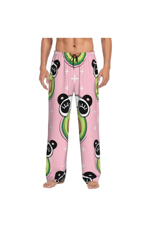 Panda Avocado Print Pajama Pants for Men,Men’s Pajama Bottoms,Mens PJ Pants with Pockets & Button Fly-Small