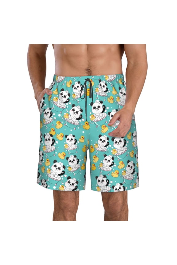 Panda Bathing Print Mens Swim Trunks Quick Dry Board Shorts,Breathable Hawaii Beach Shorts Swimwear Bathing Suits-Large