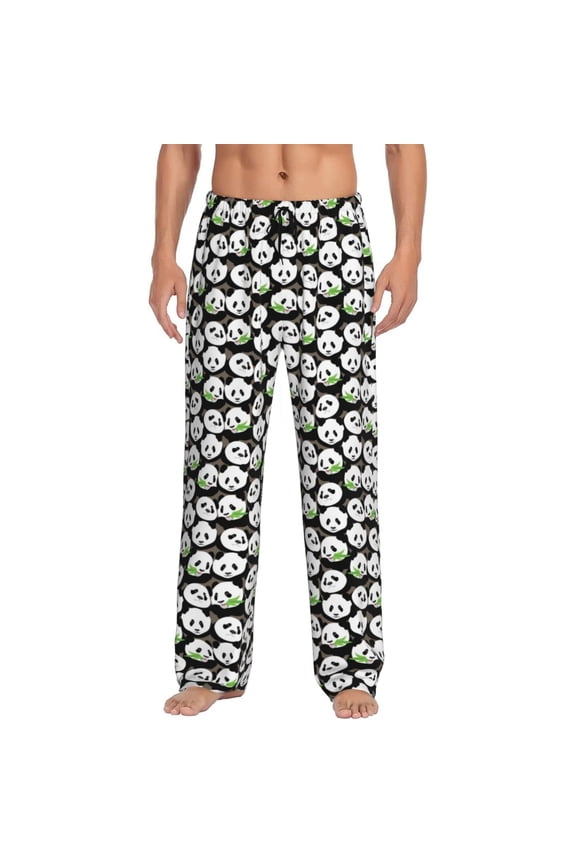 Panda Bear Print Pajama Pants for Men,Men’s Pajama Bottoms,Mens PJ Pants with Pockets & Button Fly-Medium