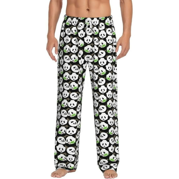 Logiee Panda Bear Print Pajama Pants for Men,Men’s Pajama Bottoms,Mens PJ Pants with Pockets & Button Fly-X-Large