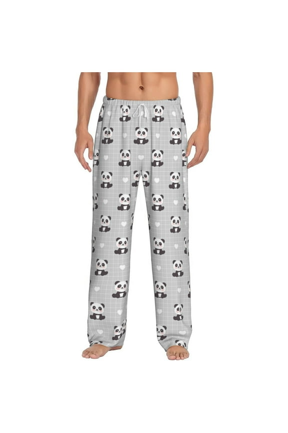Panda Bear Print Pajama Pants for Men,Men’s Pajama Bottoms,Mens PJ Pants with Pockets & Button Fly-XX-Large
