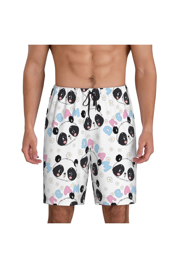 Panda Bear1 Print Men's Pajama Shorts with Drawstring & Pockets,Sleep Shorts for Men,Sleepwear Bottoms,Elastic Waistband Loungewear-Large
