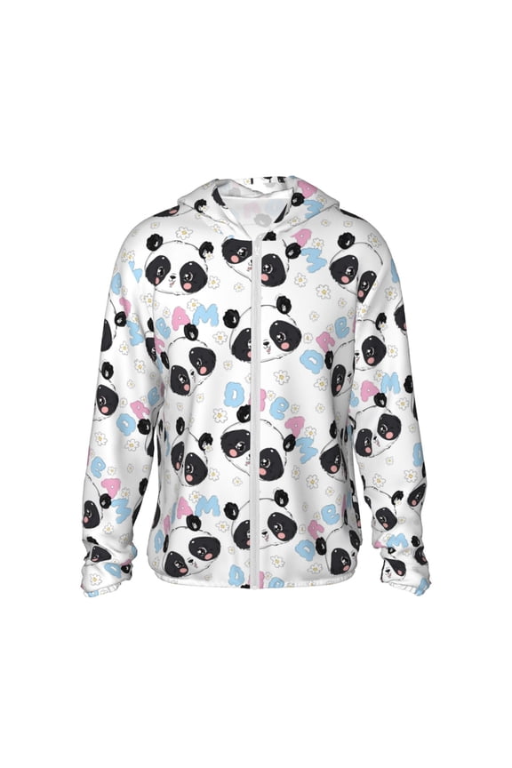 Panda Bear1 Print Men's Women Light Jacket Full Zip Sun Protection Hoodie Long Sleeve Sun Shirts for Men Hiking Fishing Zip Pockets-Large