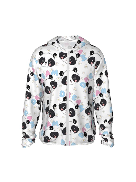 Panda Bear1 Print Men's Women Light Jacket Full Zip Sun Protection Hoodie Long Sleeve Sun Shirts for Men Hiking Fishing Zip Pockets-Medium