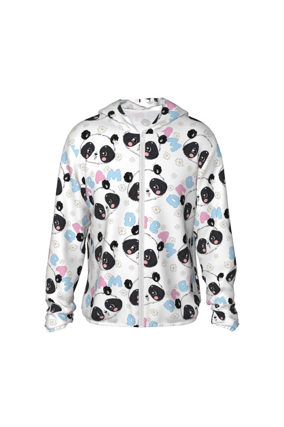 Panda Bear1 Print Men's Women Light Jacket Full Zip Sun Protection Hoodie Long Sleeve Sun Shirts for Men Hiking Fishing Zip Pockets-Medium
