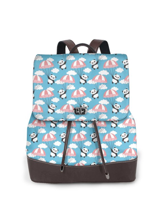 Logiee Panda Flying in the Sky Print Backpack Purse for Women,Fashion Leather Backpack Purse,Women's Leather Backpack for Work College Travel