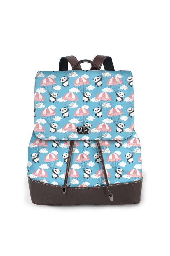 Logiee Panda Flying in the Sky Print Backpack Purse for Women,Fashion Leather Backpack Purse,Women's Leather Backpack for Work College Travel