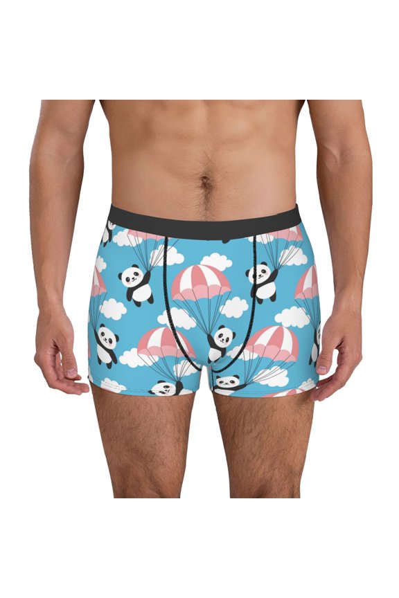 Panda Flying in the Sky Print Mens Boxer Briefs,Boxer Briefs for Men,Breathable Stretch Underwear,Boys Boxer Briefs-Large