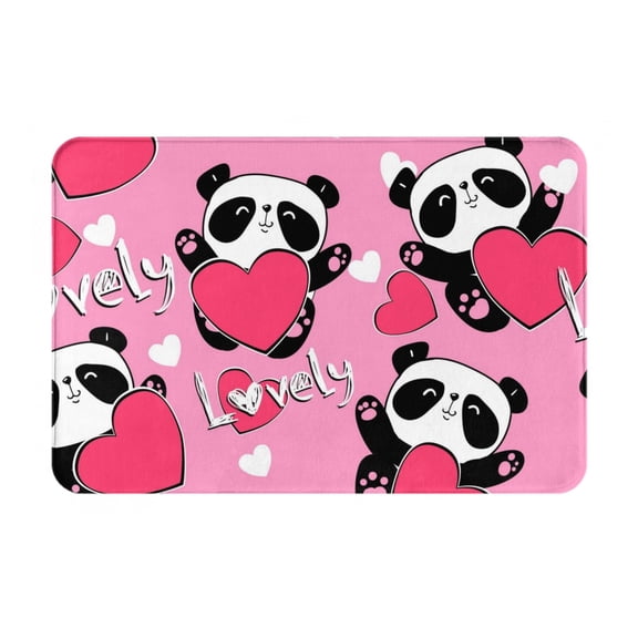 Logiee Panda Heart Valentine Pink Print Welcome Mats for Entryway,Door Mat for Front Door,Entry Mat,Doormat for Garden, Garage, Patio, Home, Porch Decor