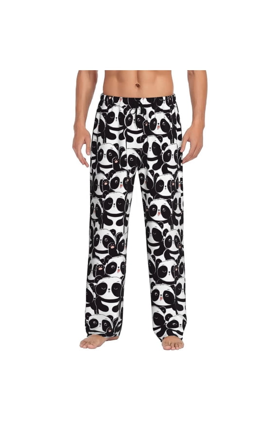 Panda Print Pajama Pants for Men,Men’s Pajama Bottoms,Mens PJ Pants with Pockets & Button Fly-Large