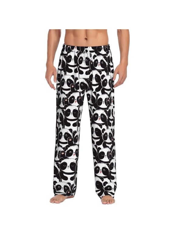 Panda Print Pajama Pants for Men,Men’s Pajama Bottoms,Mens PJ Pants with Pockets & Button Fly-Large