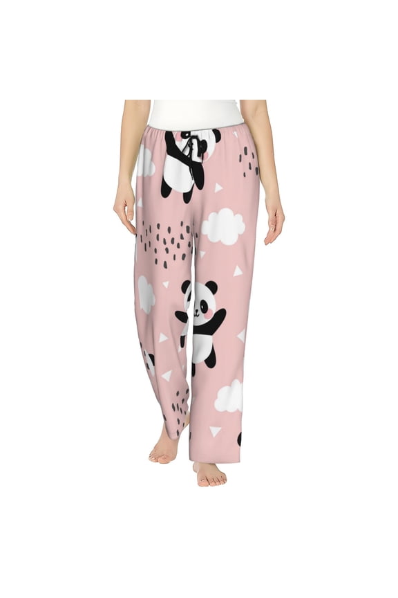 Panda Print Women Pajama Pants,Comfy Pj Bottom with Pockets & Drawstring,Stretch Casual Sleepwear-XX-Large