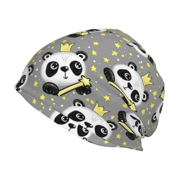 Logiee Panda With Crown And Stars Print Unisex Knit Beanie for Men Women Winter Hat,Beanies Skull Caps