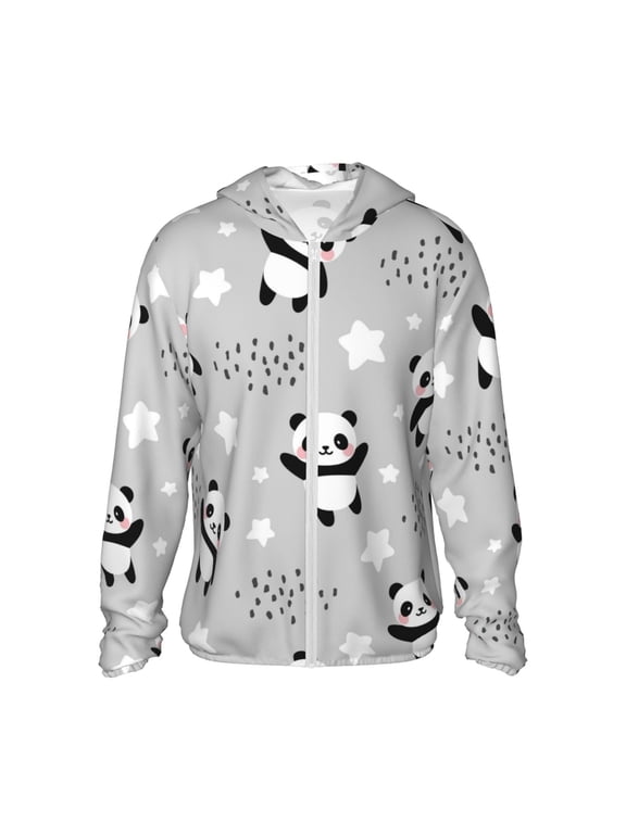 Pandas Print Men's Women Light Jacket Full Zip Sun Protection Hoodie Long Sleeve Sun Shirts for Men Hiking Fishing Zip Pockets-Large