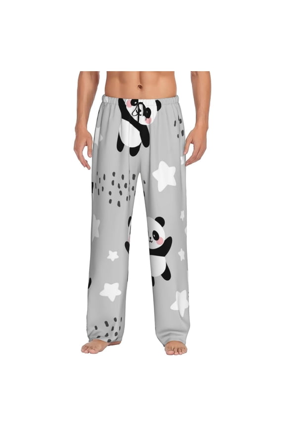 Pandas Print Pajama Pants for Men,Men’s Pajama Bottoms,Mens PJ Pants with Pockets & Button Fly-3X-Large