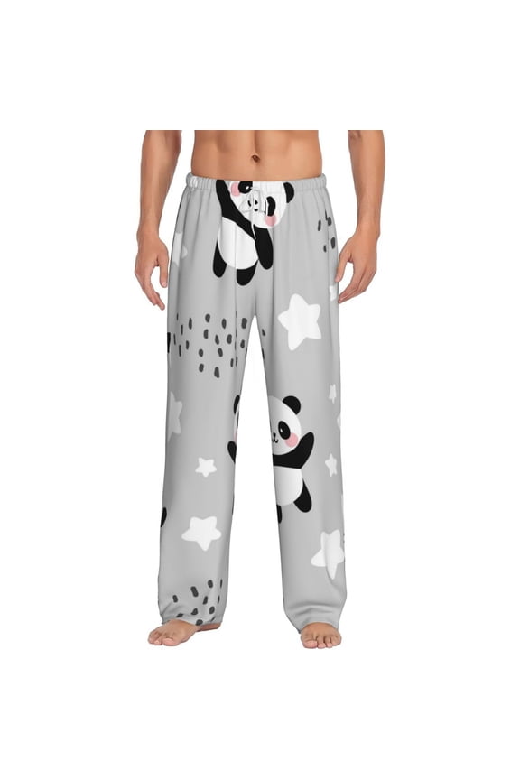 Pandas Print Pajama Pants for Men,Men’s Pajama Bottoms,Mens PJ Pants with Pockets & Button Fly-Large