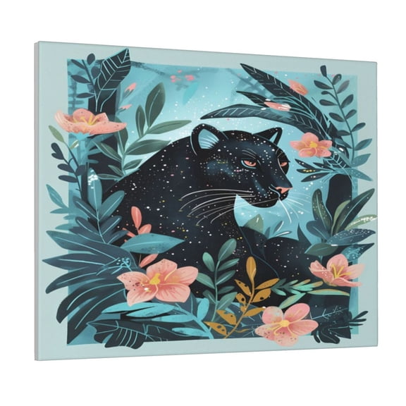 Logiee Panther Floral Illustration Print Canvas Wall Art ,Art Poster,Canvas Decorative Picture,Decor Wall Pictures for Living Room Bedroom Bathroom,Ready to Hang