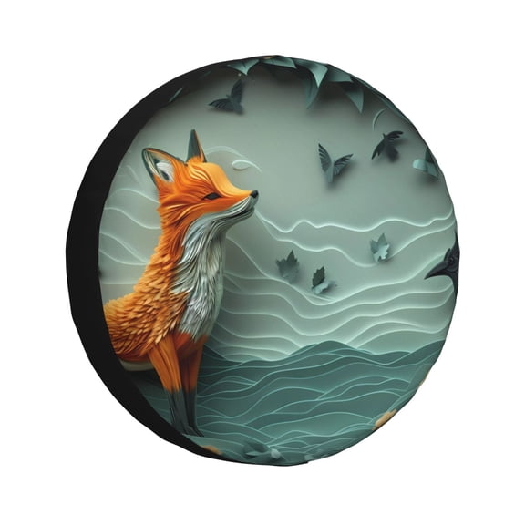 Logiee Paper Fox Crow Fantasy Print Spare Tire Cover, Universal Wheel Protectors,Waterproof Dust-Proof UV Sun Wheel Tire Cover,Fit for SUV, RV, Travel Trailer, Truck-14 inch