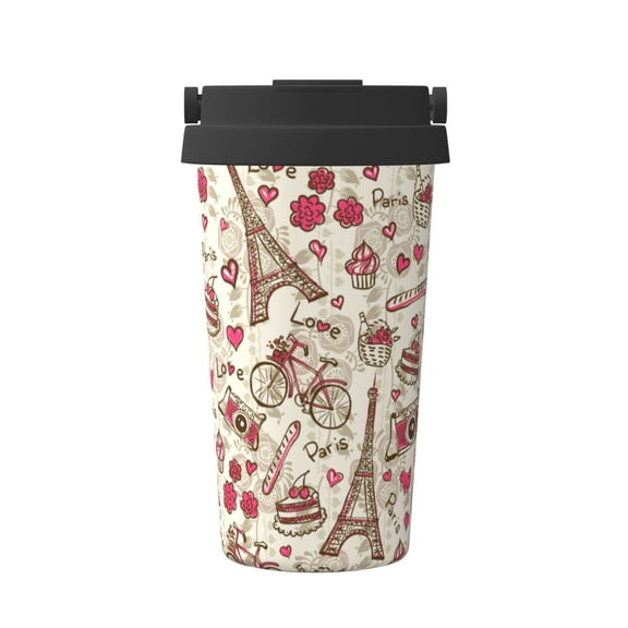 Logiee Paris Vintage Print Stainless Steel Coffee Tumbler, Travel Coffee Mug, Insulated Coffee Mug with Lid, Spill Proof Coffee Cup, Portable Thermal Mug