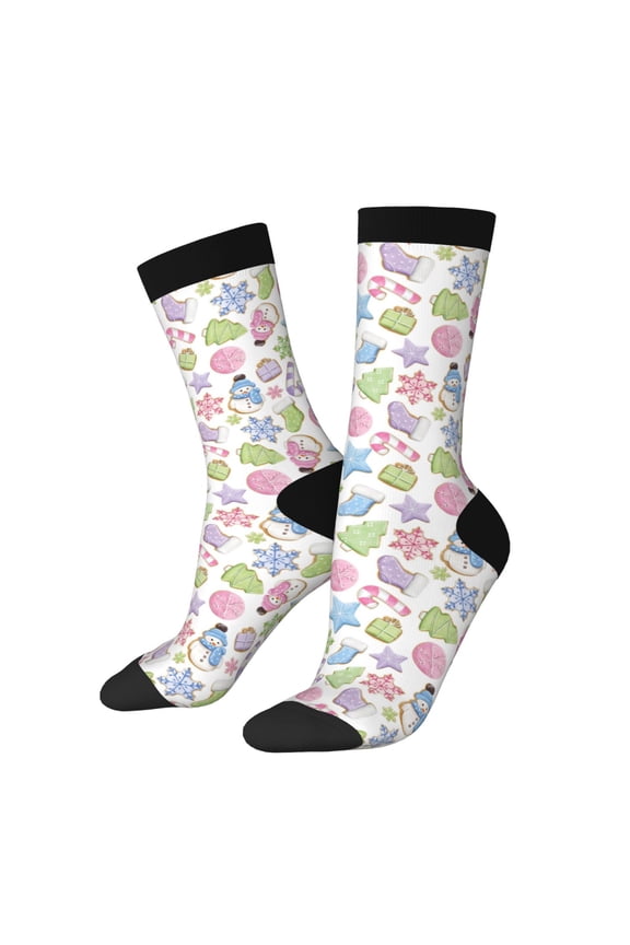 Pastel Christmas Cookies Print Adult Socks for Men & Women,Calf Socks, Ankle Socks,Boots Socks,Breathable Casual Sock,Unisex Crew Socks