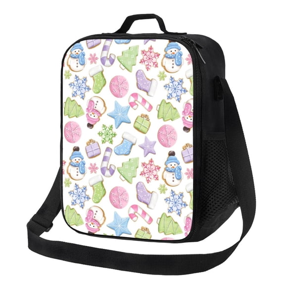 Logiee Pastel Christmas Cookies Print Insulated Lunch Bag for Women/Men, Reusable Lunch Box for Office Work School Picnic Beach,Leakproof Freezable Cooler Bag with Shoulder Strap