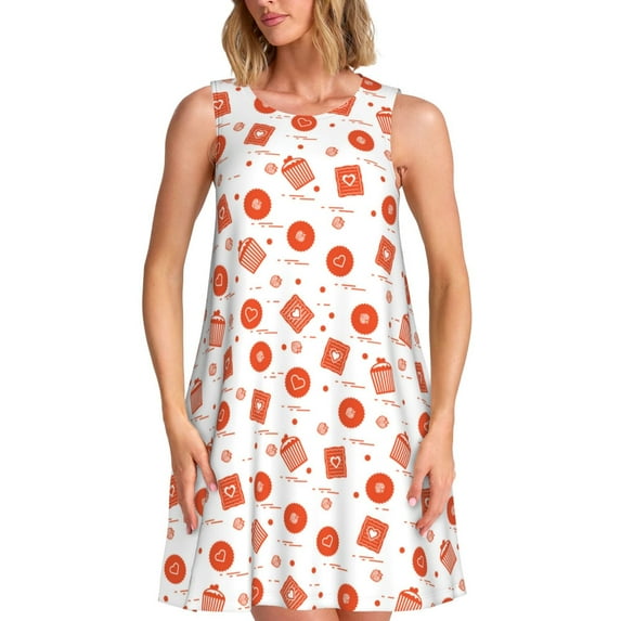 Logiee Pastry Print Summer Dresses for Women,Beach Sleeveless Flowy Pocket Tshirt Tank Sundresses,Women's Sleeveless Dress