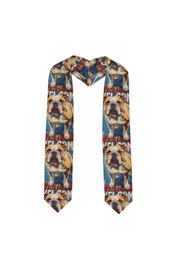 Patriotic Bulldog Welcome Print Unisex Adult Graduation Stole Shawl 72" Long for Academic Commencements Shawl-Sharp Corner
