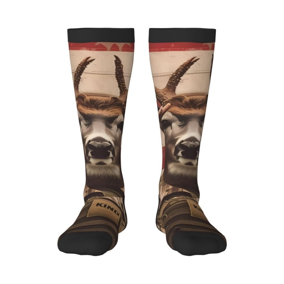 Logiee Patriotic Deer Soldier Salute Print Gift Stocking Stuffers,Adult Stockings,Novelty Socks,Funny Socks Birthday Running Walking Sleeping