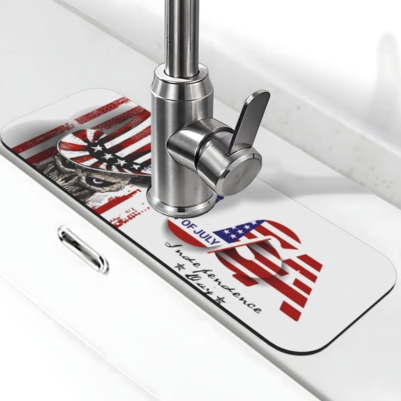 Logiee Patriotic Skull Art Print Kitchen Sink Splash Guard Faucet Mat for Splash Guard Behind Faucet Drip Catcher for Kitchen,Bathroom,Sink Mat,Dish Drying Mat,Bathroom-15" X 5.5"