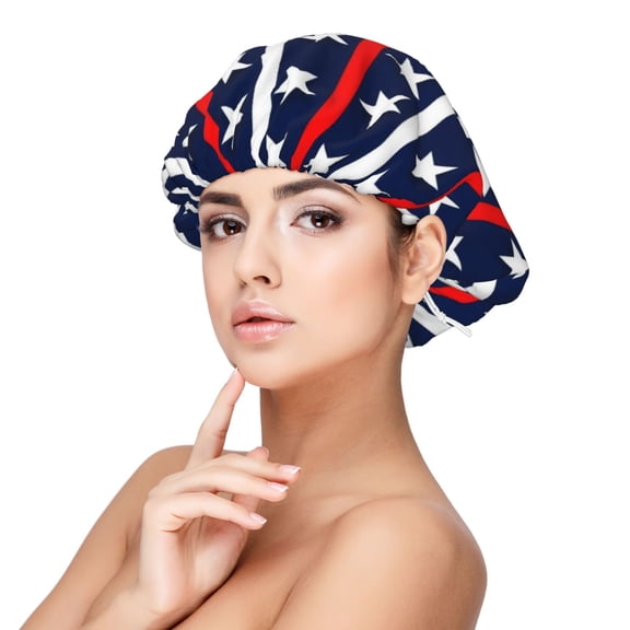 Logiee Patriotic Star Print Silk Bonnet Satin Bonnet for Sleeping Women and Men,Double Layer Hair Bonnet for Curly Braids Hair
