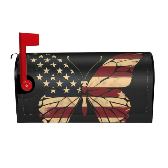 Logiee Patriotic USA Butterfly Art Print Post Letter Box Wrap Decor, Mailbox Cover Suitable for Standard Mailbox and Large Size Mailbox,Outdoor Yard Decoration-21x18 in