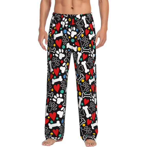 Logiee Paw And Bones Print Pajama Pants for Men,Men’s Pajama Bottoms,Mens PJ Pants with Pockets & Button Fly-Small