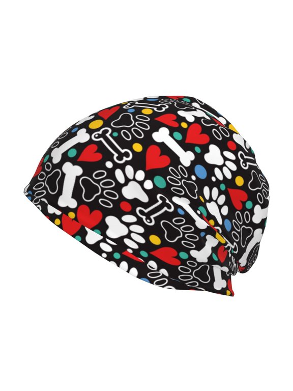 Paw And Bones Print Unisex Knit Beanie for Men Women Winter Hat,Beanies Skull Caps
