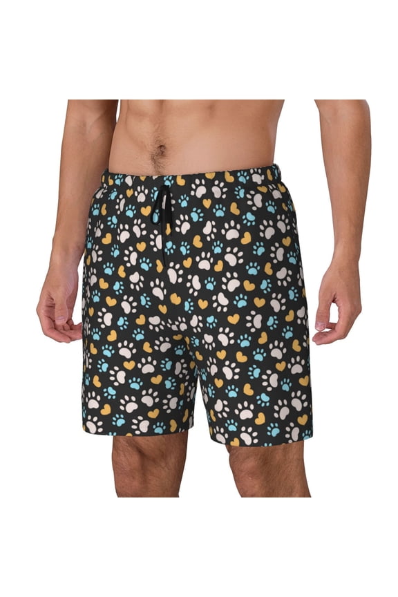 Paw Animal Print Men's Swim Trunk,Quick Dry Board Shorts ,Men's Swim Trunks with Compression Liner, Bathing Suits with Pockets-Small