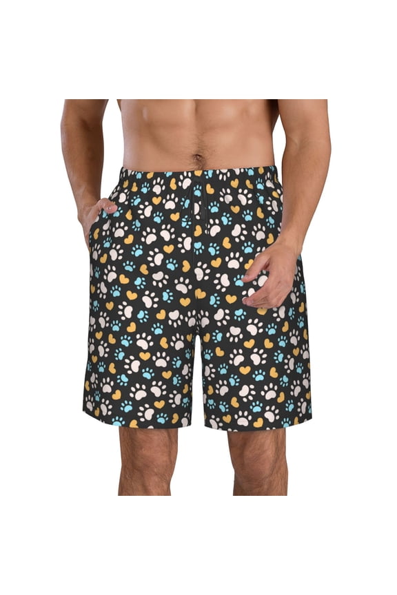 Paw Animal Print Mens Swim Trunks Quick Dry Board Shorts,Breathable Hawaii Beach Shorts Swimwear Bathing Suits-Small