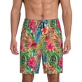 thumbnail image 1 of Logiee Peacock Feathers And Flowers Print Men's Pajama Shorts with Drawstring & Pockets,Sleep Shorts for Men,Sleepwear Bottoms,Elastic Waistband Loungewear-Small, 1 of 6