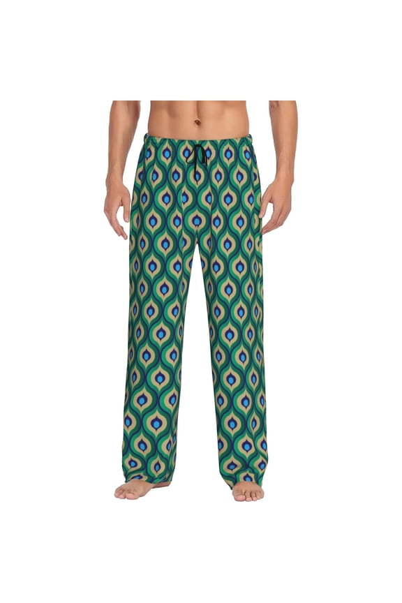 Peacock'S Tail Print Pajama Pants for Men,Men’s Pajama Bottoms,Mens PJ Pants with Pockets & Button Fly-Medium