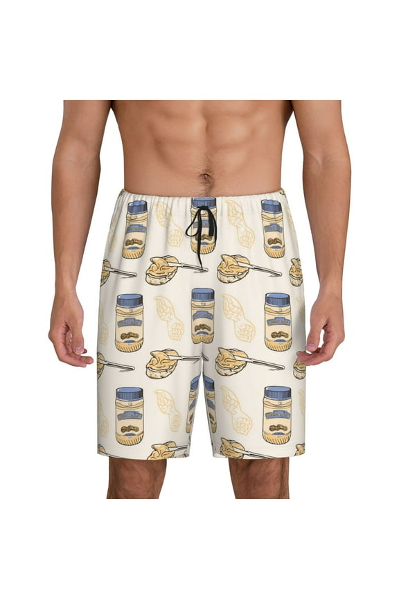 Peanuts Print Men's Pajama Shorts with Drawstring & Pockets,Sleep Shorts for Men,Sleepwear Bottoms,Elastic Waistband Loungewear-4X-Large