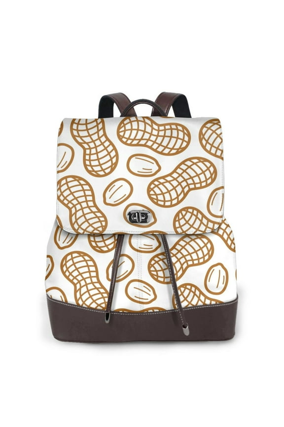 Peanuts7 Print Women's Leather Backpack,Travel Laptop Backpack,Fashion Ladies Leather Backpack Bag for Travel,Leather Drawstring Daypack for Me