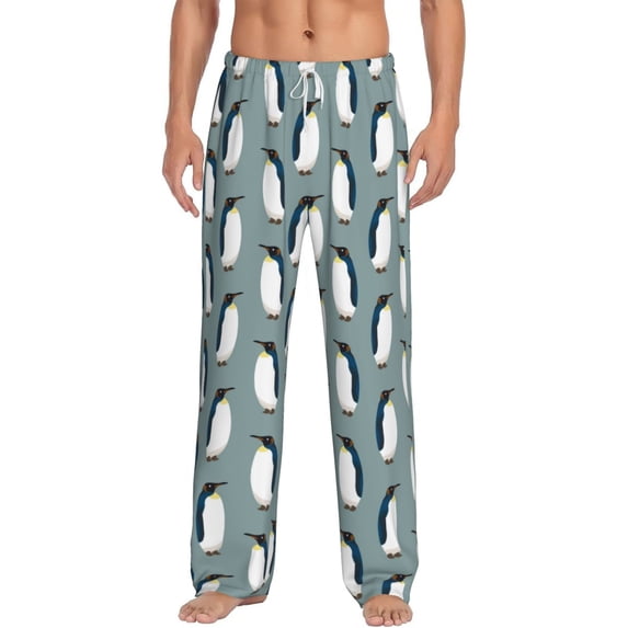 Logiee Penguin Print Pajama Pants for Men,Men’s Pajama Bottoms,Mens PJ Pants with Pockets & Button Fly-X-Large