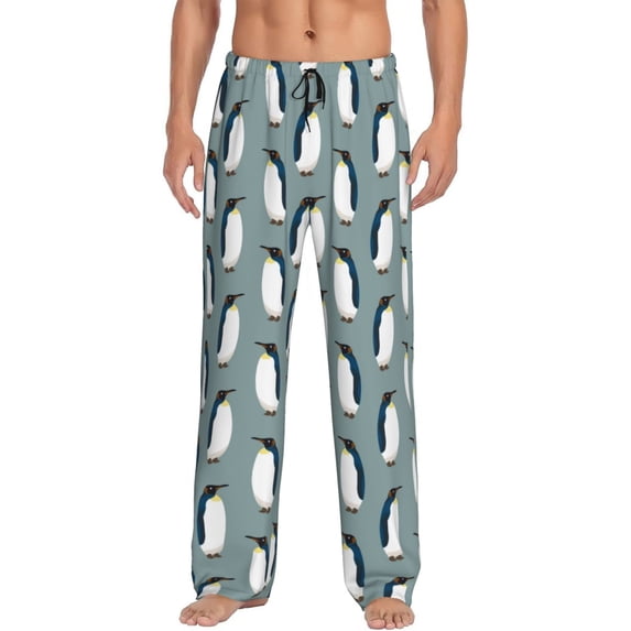 Logiee Penguin Print Pajama Pants for Men,Men’s Pajama Bottoms,Mens PJ Pants with Pockets & Button Fly-X-Large