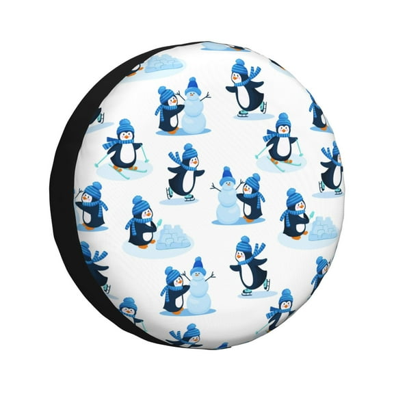Logiee Penguin Winter Fun Print Spare Tire Cover, Universal Wheel Protectors,Waterproof Dust-Proof UV Sun Wheel Tire Cover,Fit for SUV, RV, Travel Trailer, Truck-17 inch