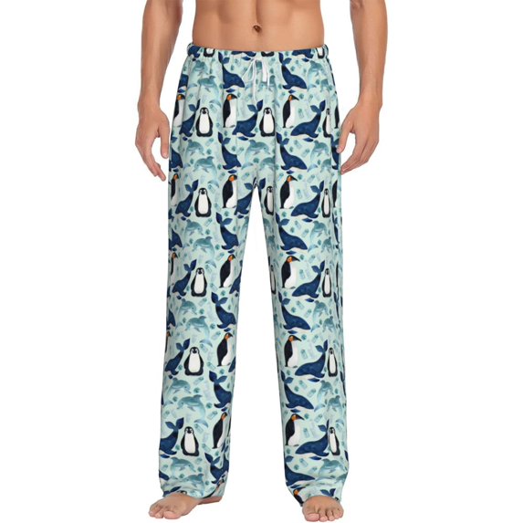 Logiee Penguins Whales Print Pajama Pants for Men,Men’s Pajama Bottoms,Mens PJ Pants with Pockets & Button Fly-Medium