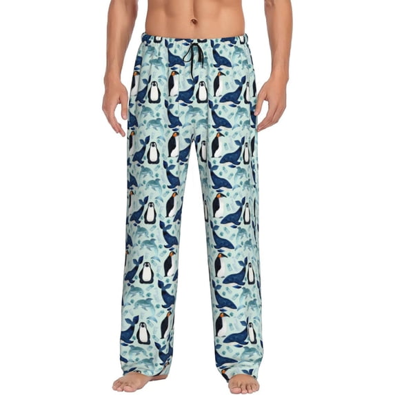 Logiee Penguins Whales Print Pajama Pants for Men,Men’s Pajama Bottoms,Mens PJ Pants with Pockets & Button Fly-XX-Large