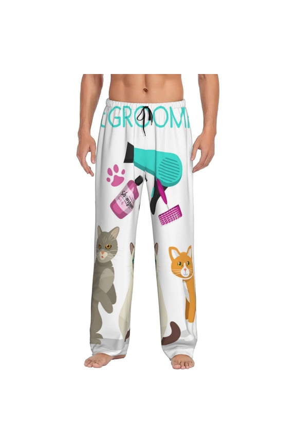 Pet Care Grooming Print Pajama Pants for Men,Men’s Pajama Bottoms,Mens PJ Pants with Pockets & Button Fly-3X-Large