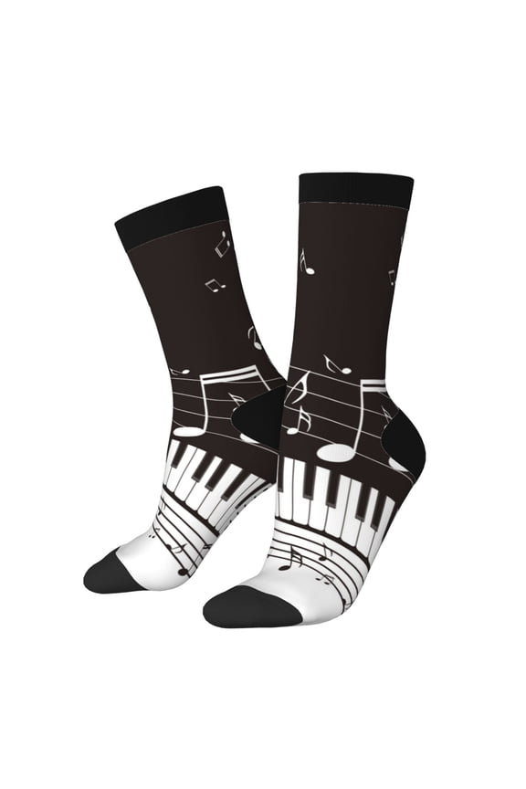 Piano Keys With Musical Notes Print Adult Socks for Men & Women,Calf Socks, Ankle Socks,Boots Socks,Breathable Casual Sock,Unisex Crew Socks